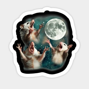 Three Possum Moon  3 Opossum Weird Cursed Meme Sticker